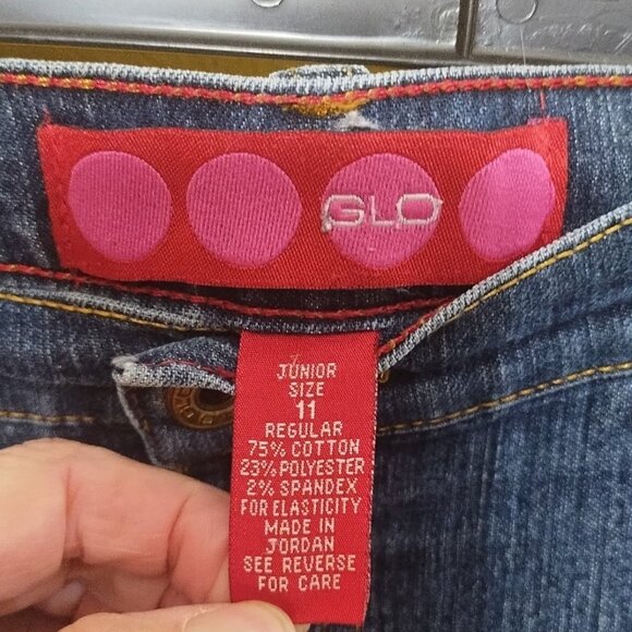 VTG Y2K GLO Low Rise Boot Cut Medium Wash Stretchy Cotton Blend Jeans Sz 11 - Picture 4 of 8